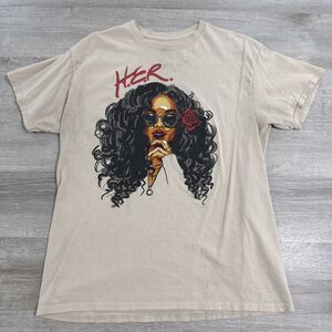 H.E.R. Shirt R&B Singer Music Beige Large Portrait Tee 100% Cotton